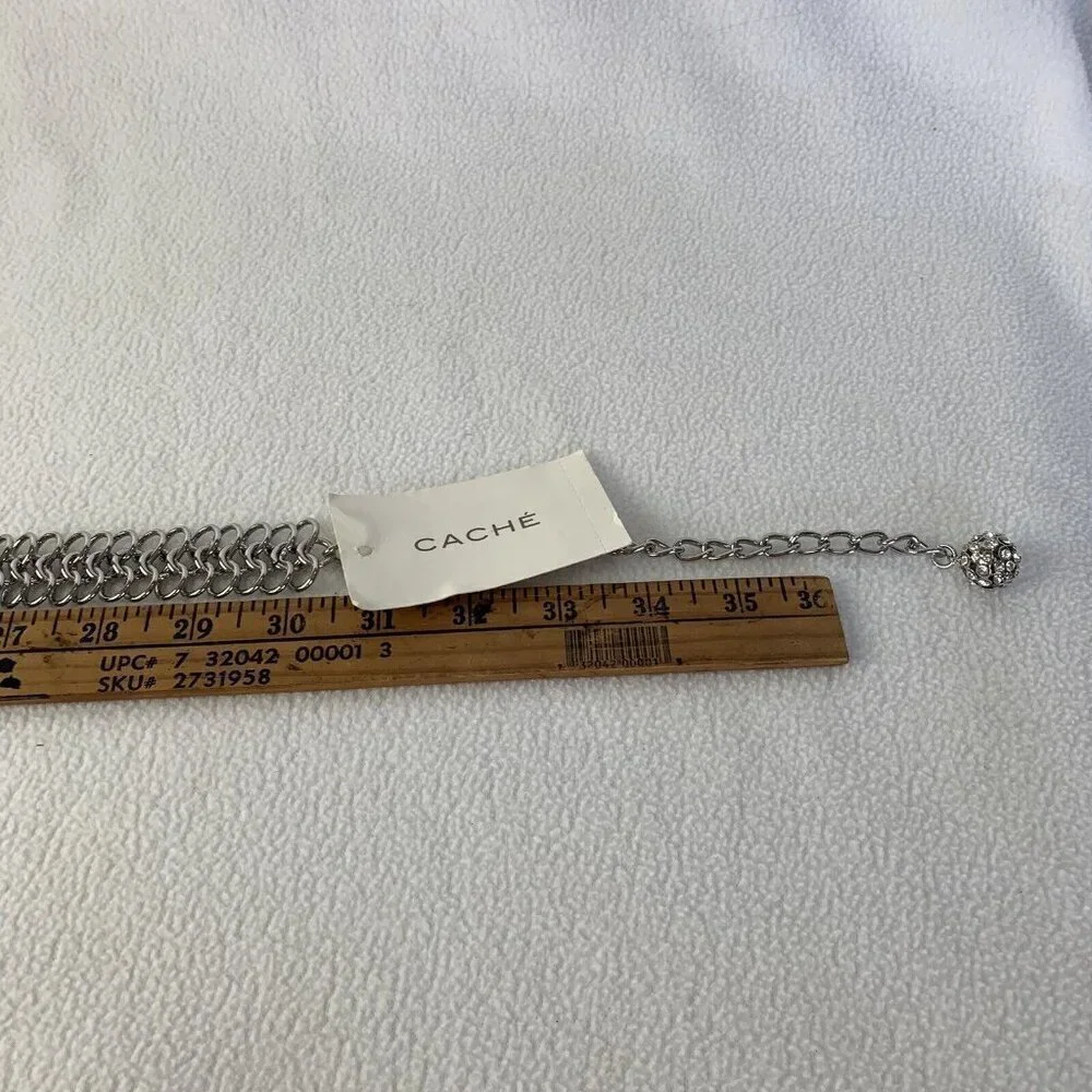 Cache Silver Heavy 3 Row Chain Statement Necklace 1” Wide New - Picture 7 of 9